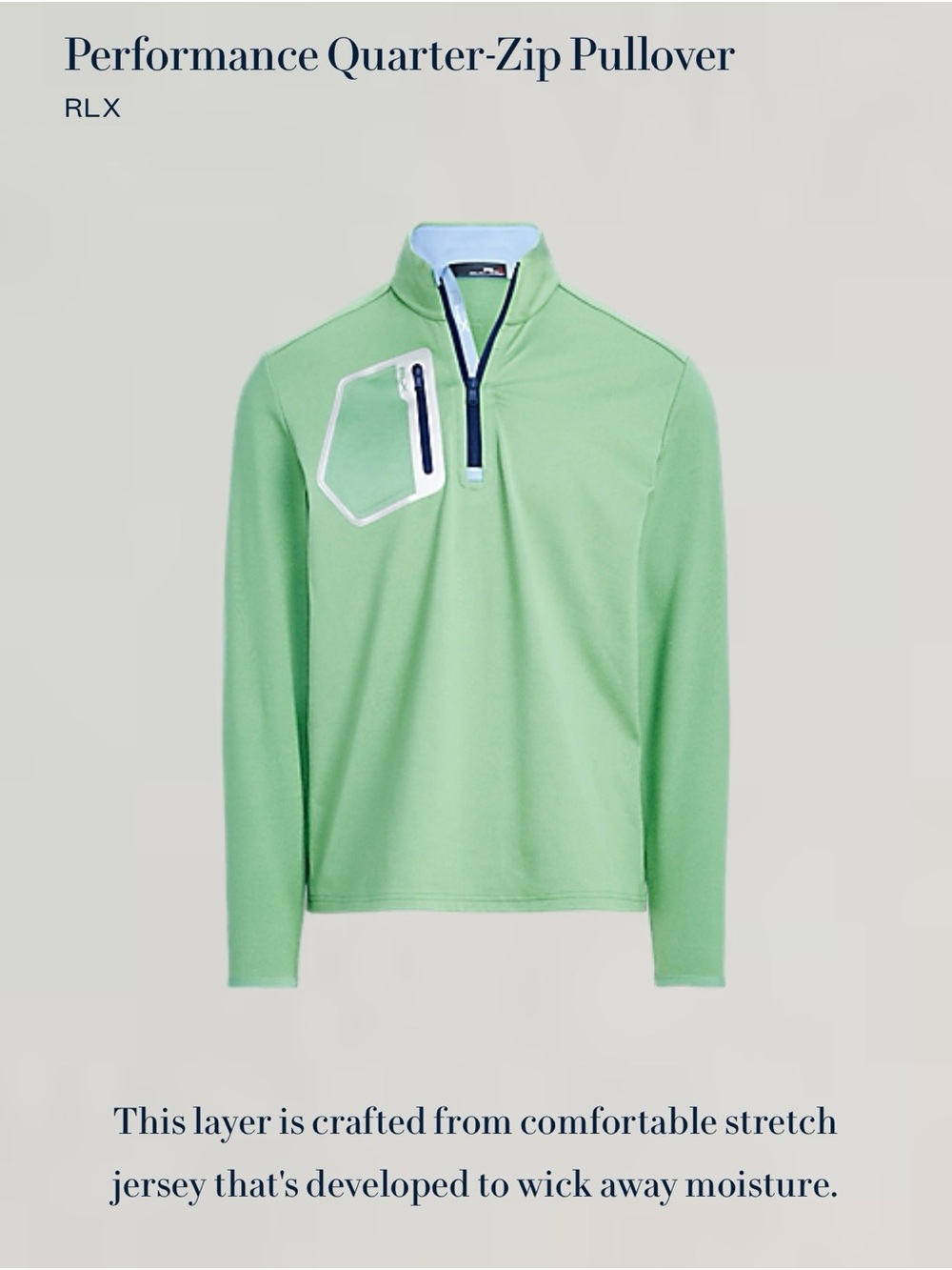 RLX Ralph Lauren Mint Green Performance Quarter-Zip Pullover Activewear Athletic